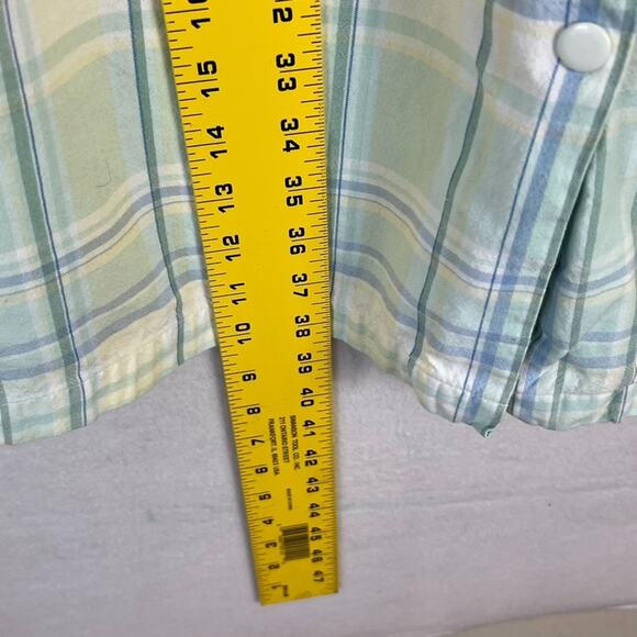 Miss Elaine Robe House Dress Large Plaid Blue Seer Sucker Snap Front 100% Cotton - Picture 8 of 9